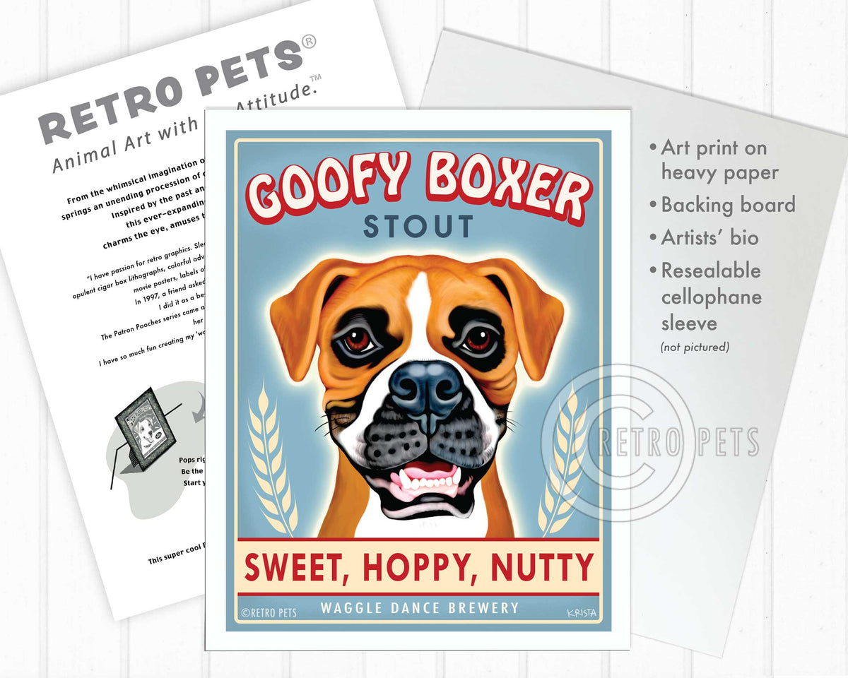 Goofy Boxer Art | Goofy Boxer Framed Art | Retro Pets Art