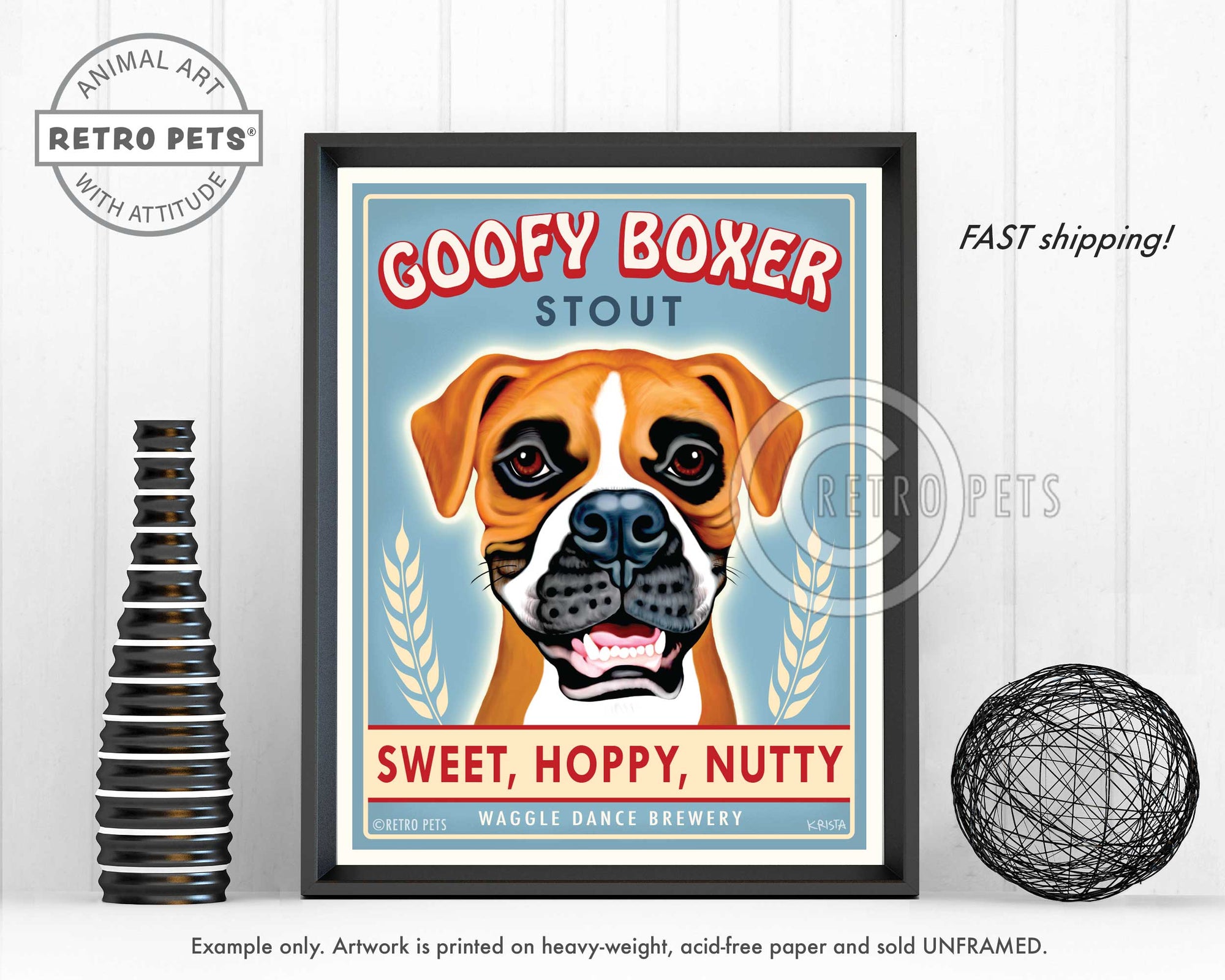 Goofy Boxer Art | Goofy Boxer Framed Art | Retro Pets Art