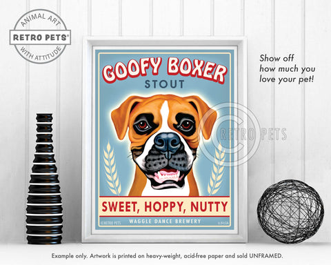 Goofy Boxer Art | Goofy Boxer Framed Art | Retro Pets Art