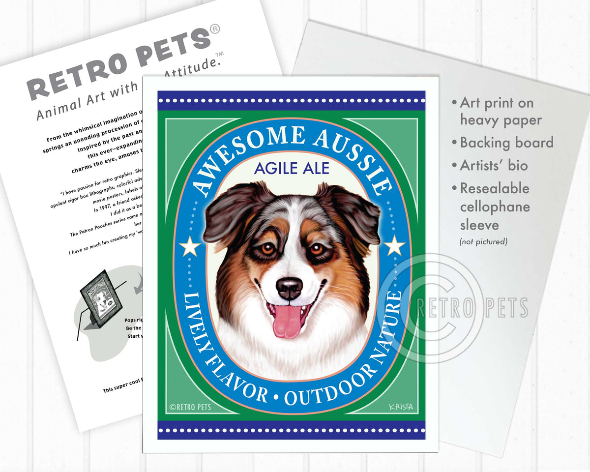 Awesome Aussie Agile Ale | Pets Shepherd Art | Retro Pets Art