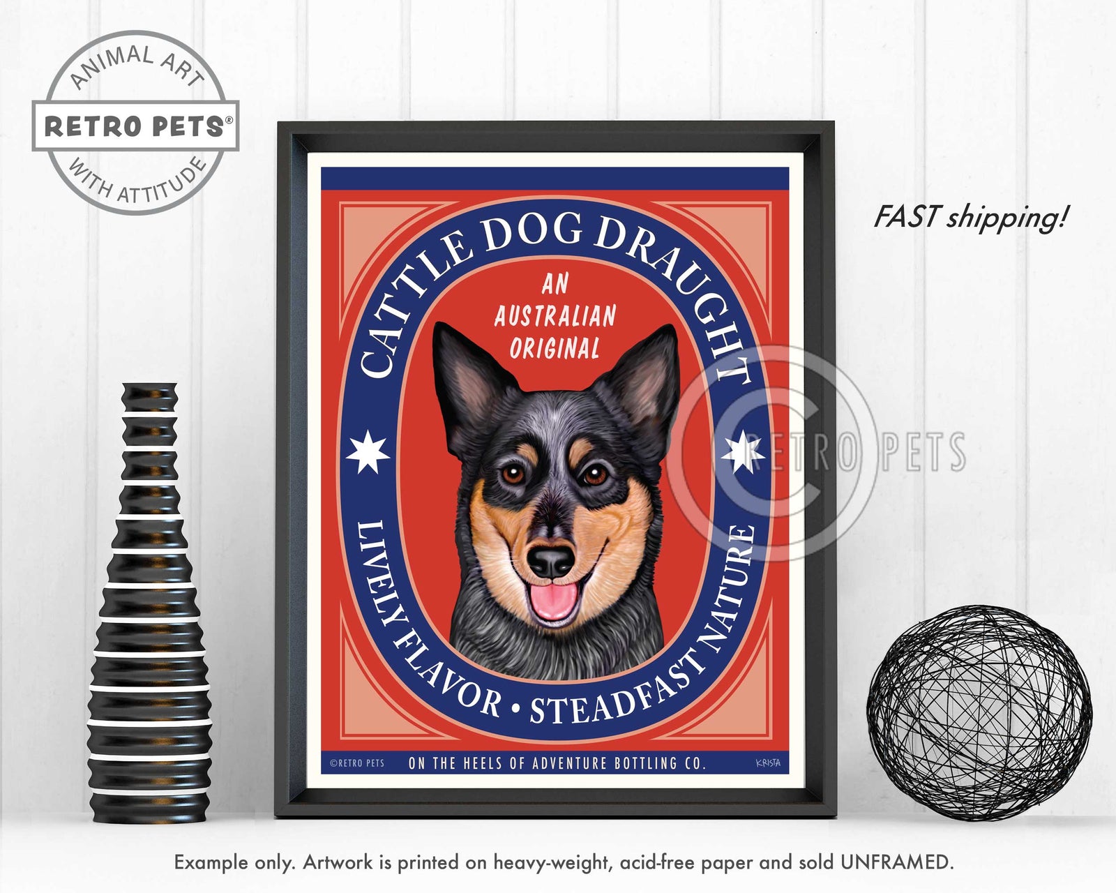 Cattle Dog Draught | Cattle Dog Art | Retro Pets Art