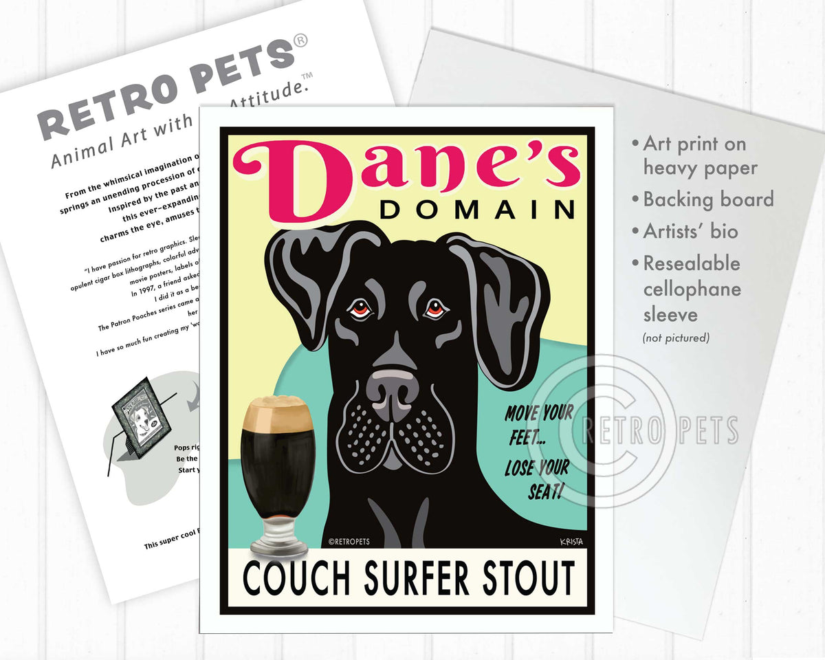 Great Dane Art "Dane's Domain - Couch Surfer Stout" Black Dane - Art Print by Krista Brooks