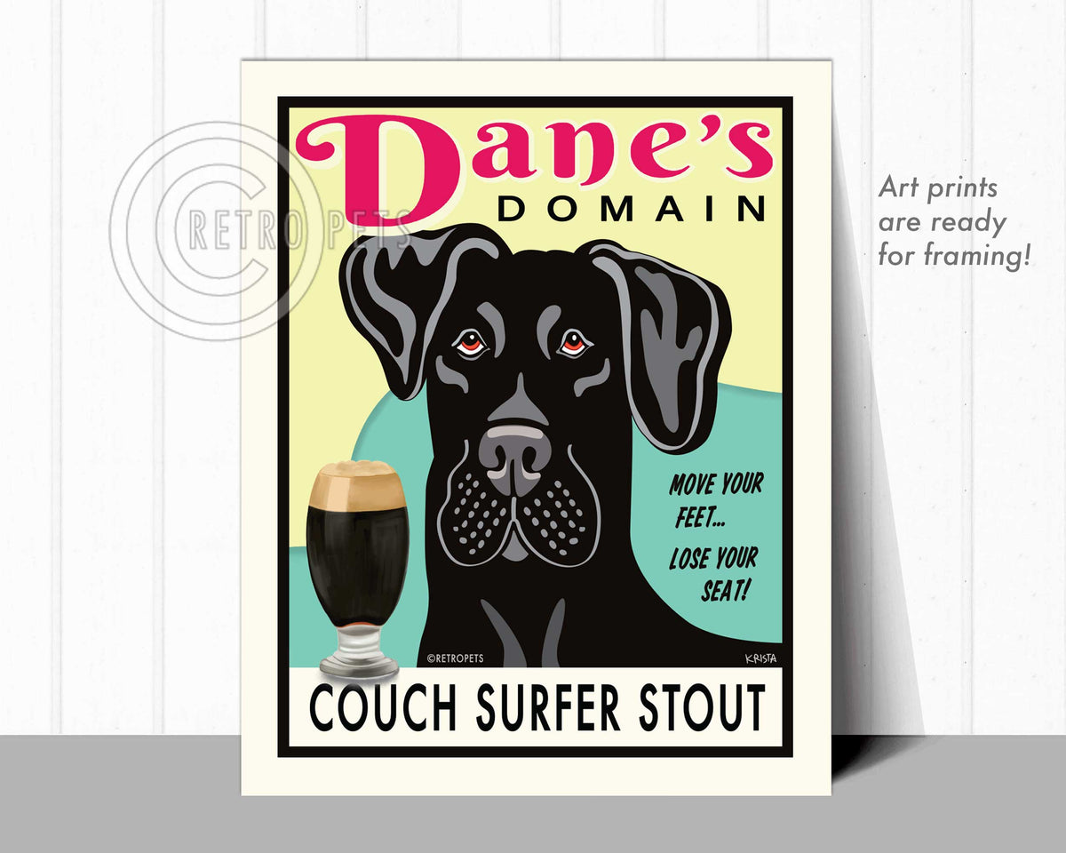 Great Dane Art "Dane's Domain - Couch Surfer Stout" Black Dane - Art Print by Krista Brooks