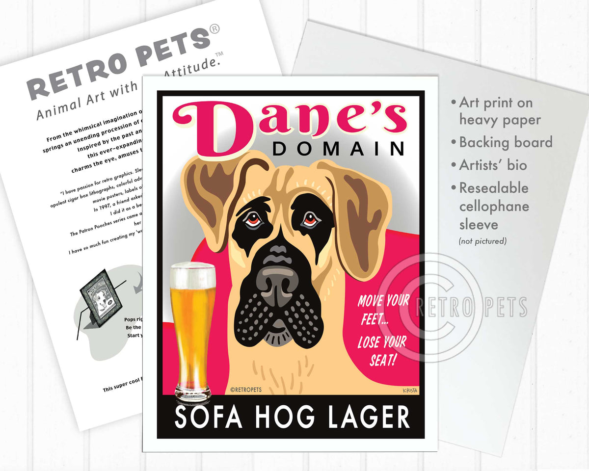 Great Dane Art "Dane's Domain - Sofa Hog Lager" Art Print by Krista Brooks