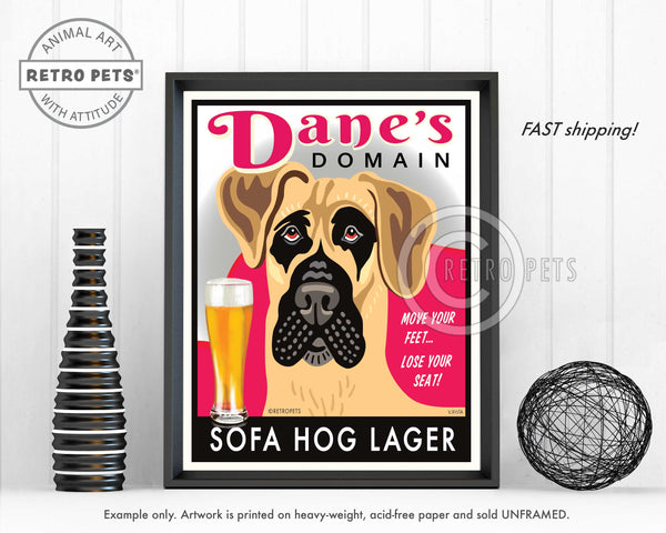 Great Dane Art "Dane's Domain - Sofa Hog Lager" Art Print by Krista Brooks