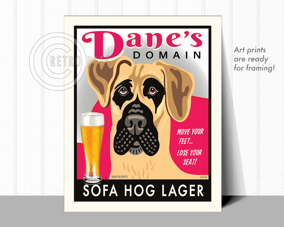 Great Dane Art "Dane's Domain - Sofa Hog Lager" Art Print by Krista Brooks