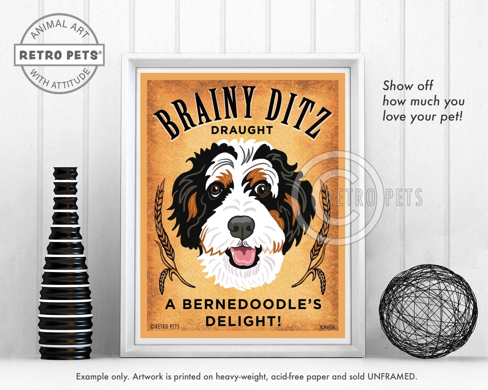 Bernedoodle Art "Brainy Ditz Draught" Art Print by Krista Brooks