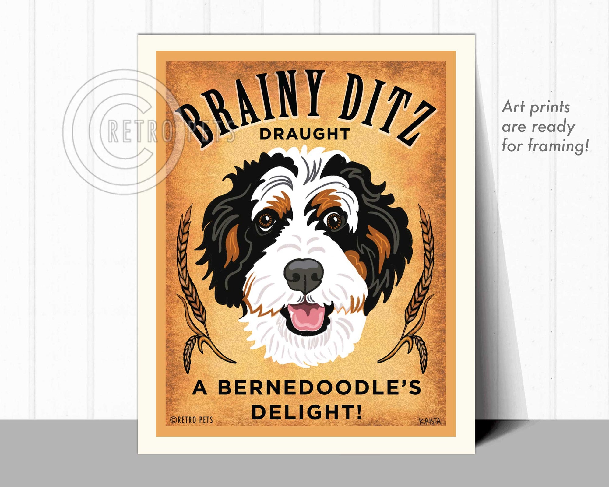Bernedoodle Art "Brainy Ditz Draught" Art Print by Krista Brooks