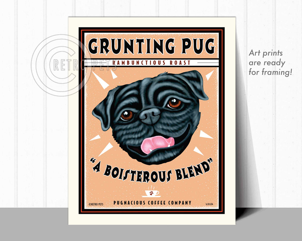 Pug Art "Grunting Pug" Art Print by Krista Brooks