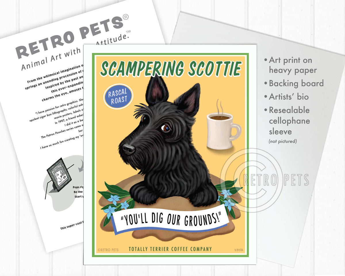 Scottish Terrier Art "Scampering Scottie" Art Print by Krista Brooks