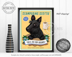 Scottish Terrier Art "Scampering Scottie" Art Print by Krista Brooks