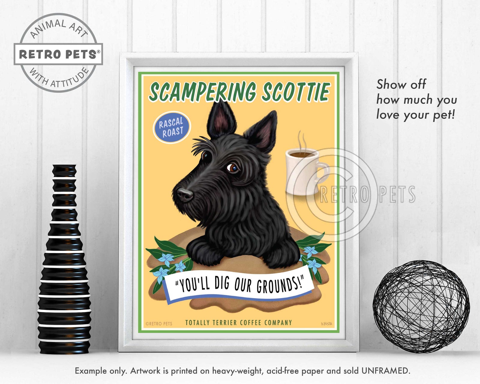 Scottish Terrier Art "Scampering Scottie" Art Print by Krista Brooks