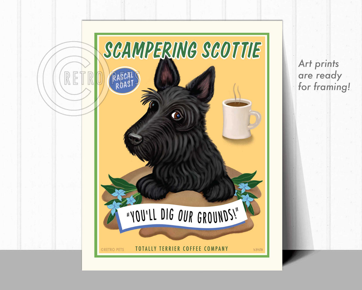 Scottish Terrier Art "Scampering Scottie" Art Print by Krista Brooks