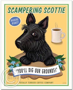Scottish Terrier Art "Scampering Scottie" Art Print by Krista Brooks