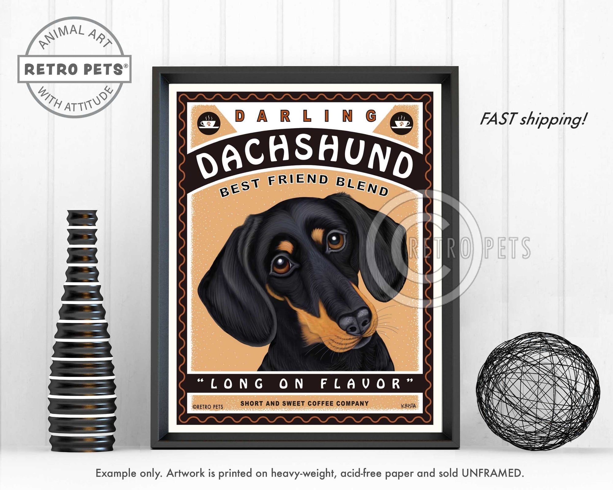 Darling Dachshund Coffee Art | Dachshund Coffee Art | Retro Pets Art