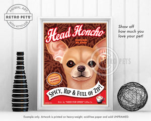 Head Honcho Coffee Art | Head Coffee Chihuahua Art | Retro Pets Art
