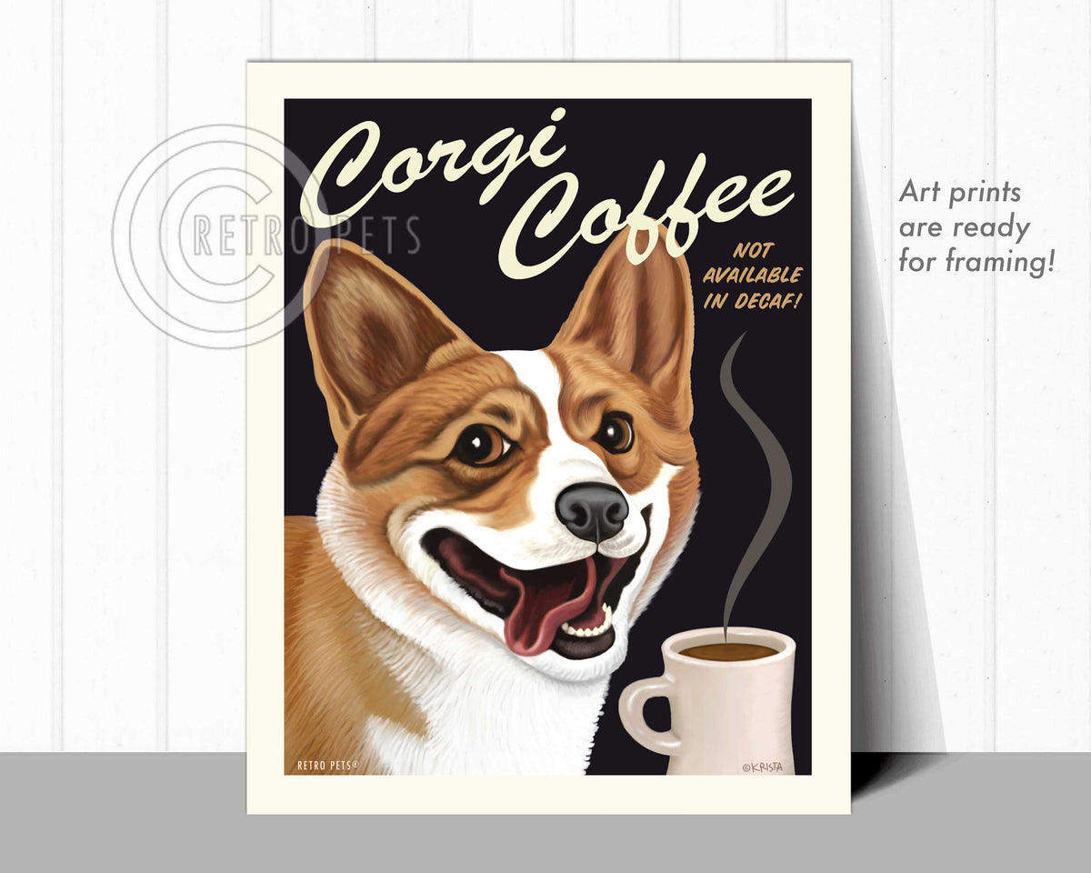 Corgi Coffee Corgi Art | Corgi Coffee Framed Art | Retro Pets Art