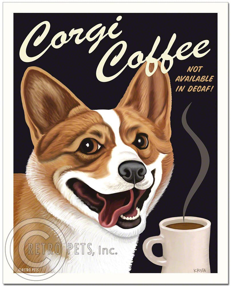 Corgi Coffee Corgi Art | Corgi Coffee Framed Art | Retro Pets Art
