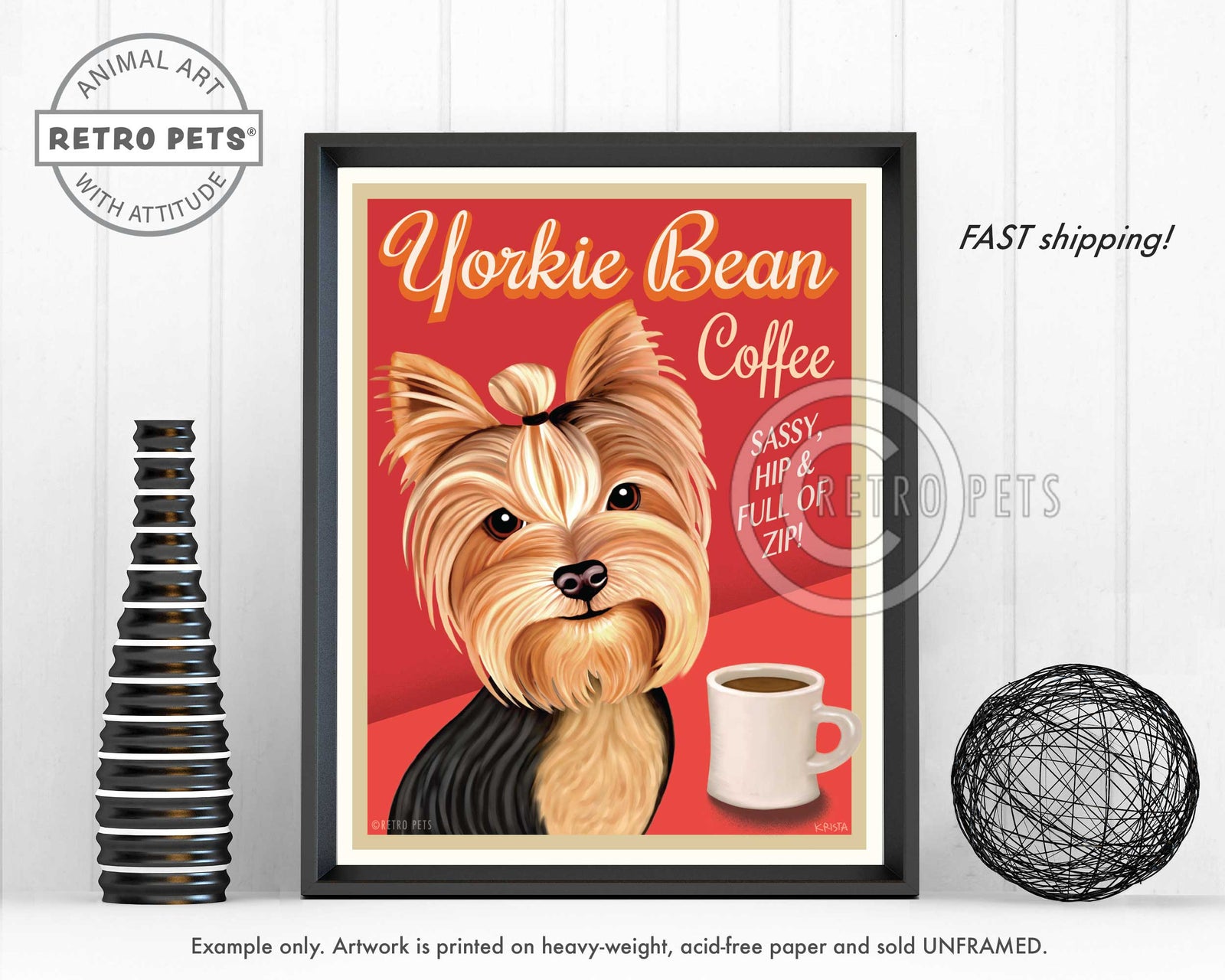 Yorkshire Terrier Art "Yorkie Bean Coffee" Art Print by Krista Brooks