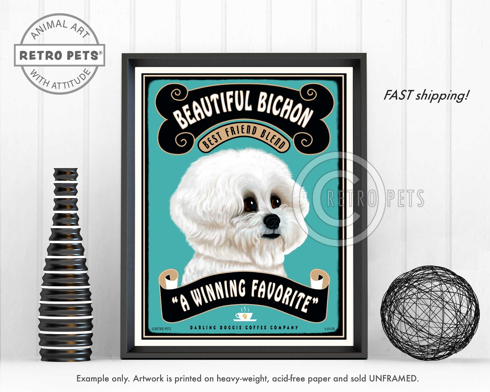 Bichon Frise Art "Beautiful Bichon Coffee" Art Print by Krista Brooks