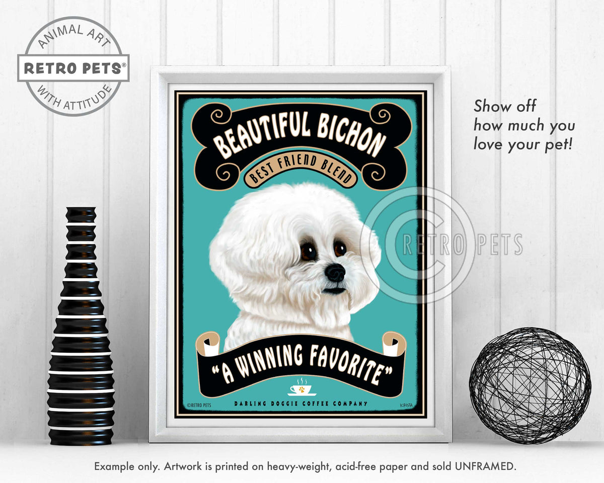 Bichon Frise Art "Beautiful Bichon Coffee" Art Print by Krista Brooks