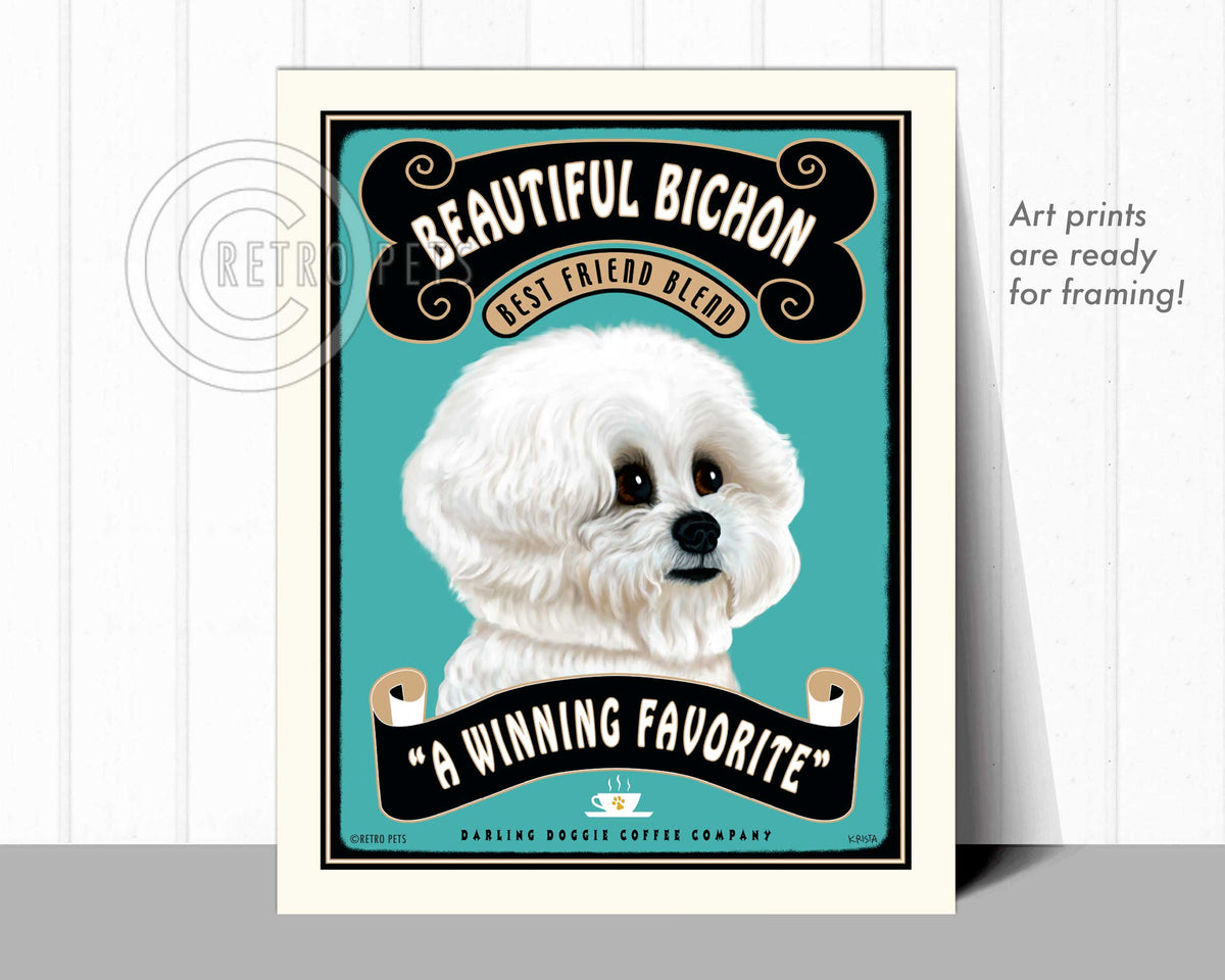 Bichon Frise Art "Beautiful Bichon Coffee" Art Print by Krista Brooks