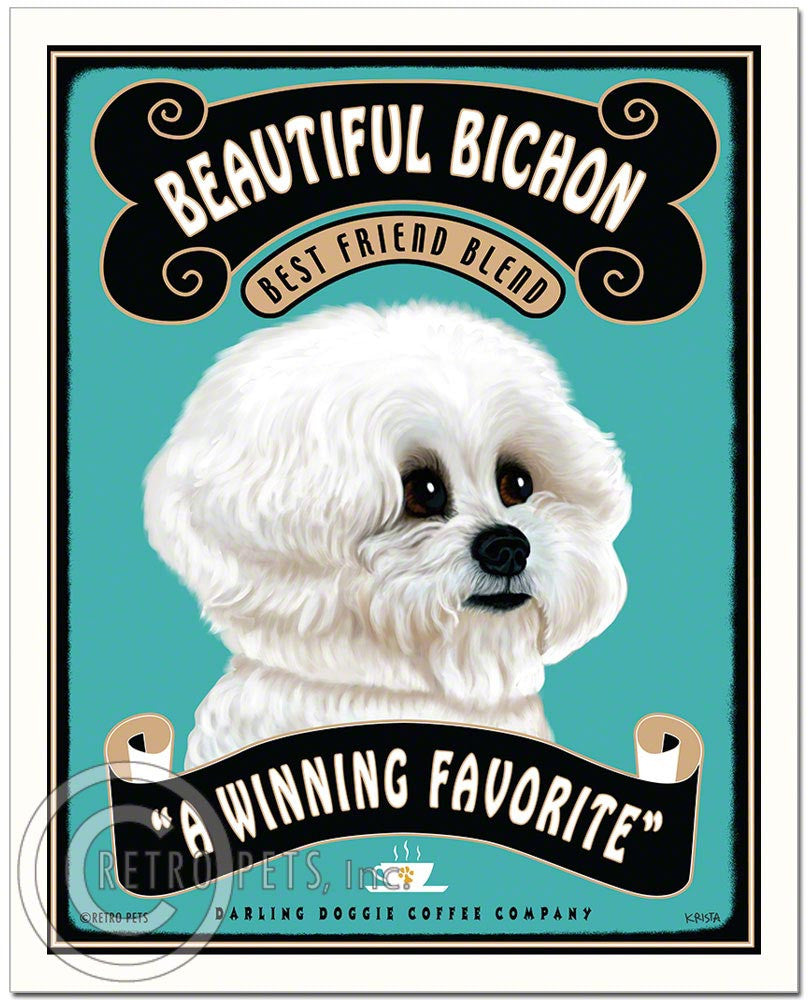 Bichon Frise Art "Beautiful Bichon Coffee" Art Print by Krista Brooks