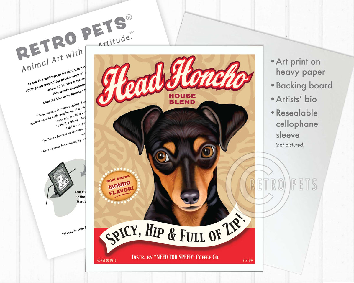 Miniature Pinscher Art "Head Honcho" Min Pin Art Print by Krista Brooks