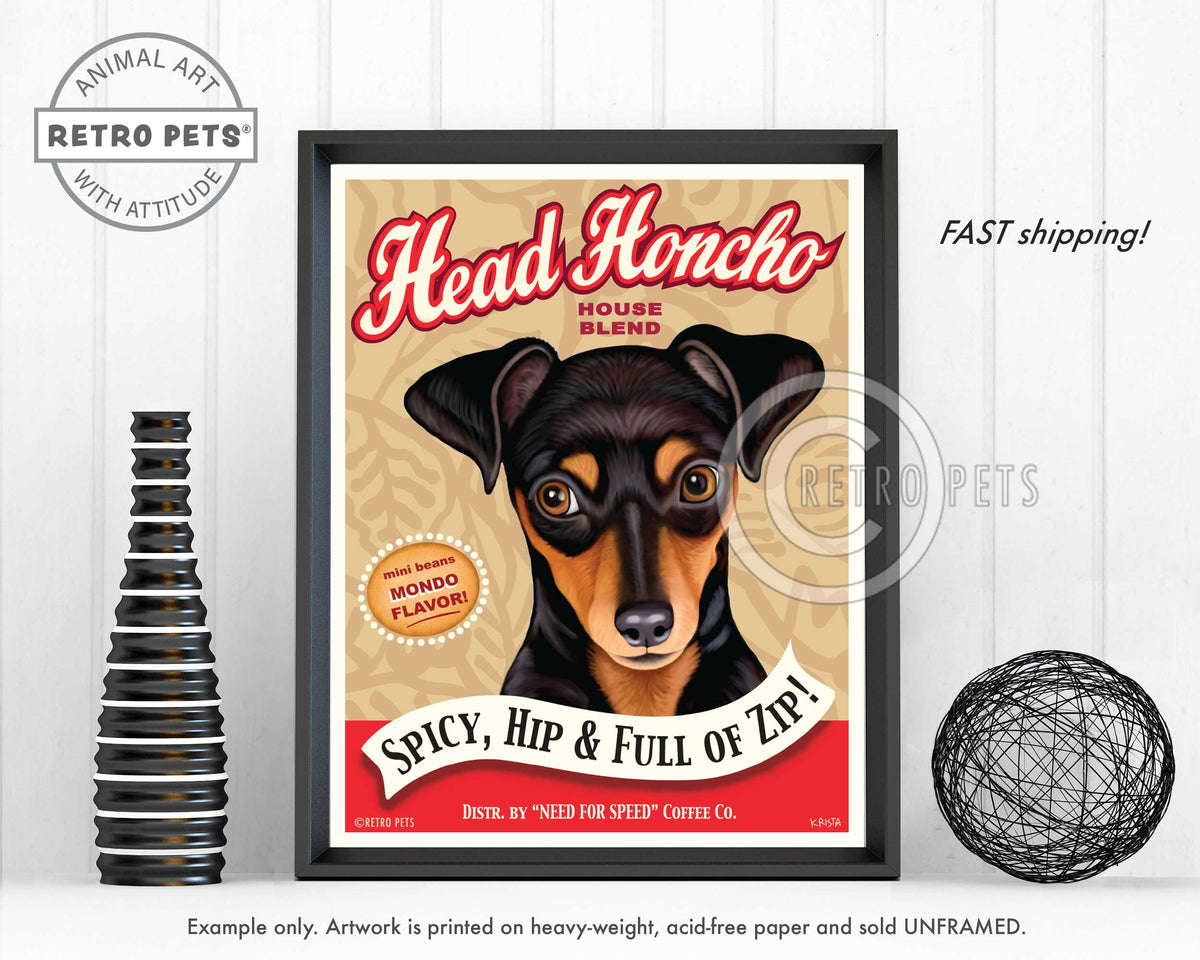 Miniature Pinscher Art "Head Honcho" Min Pin Art Print by Krista Brooks