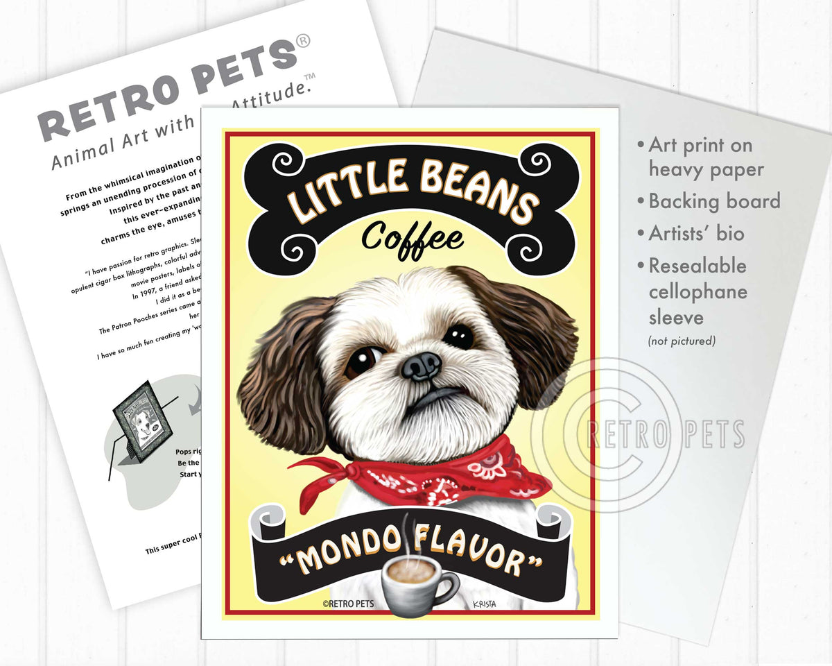 Shih-Tzu Art - "Little Beans Coffee" Art Print by Krista Brooks