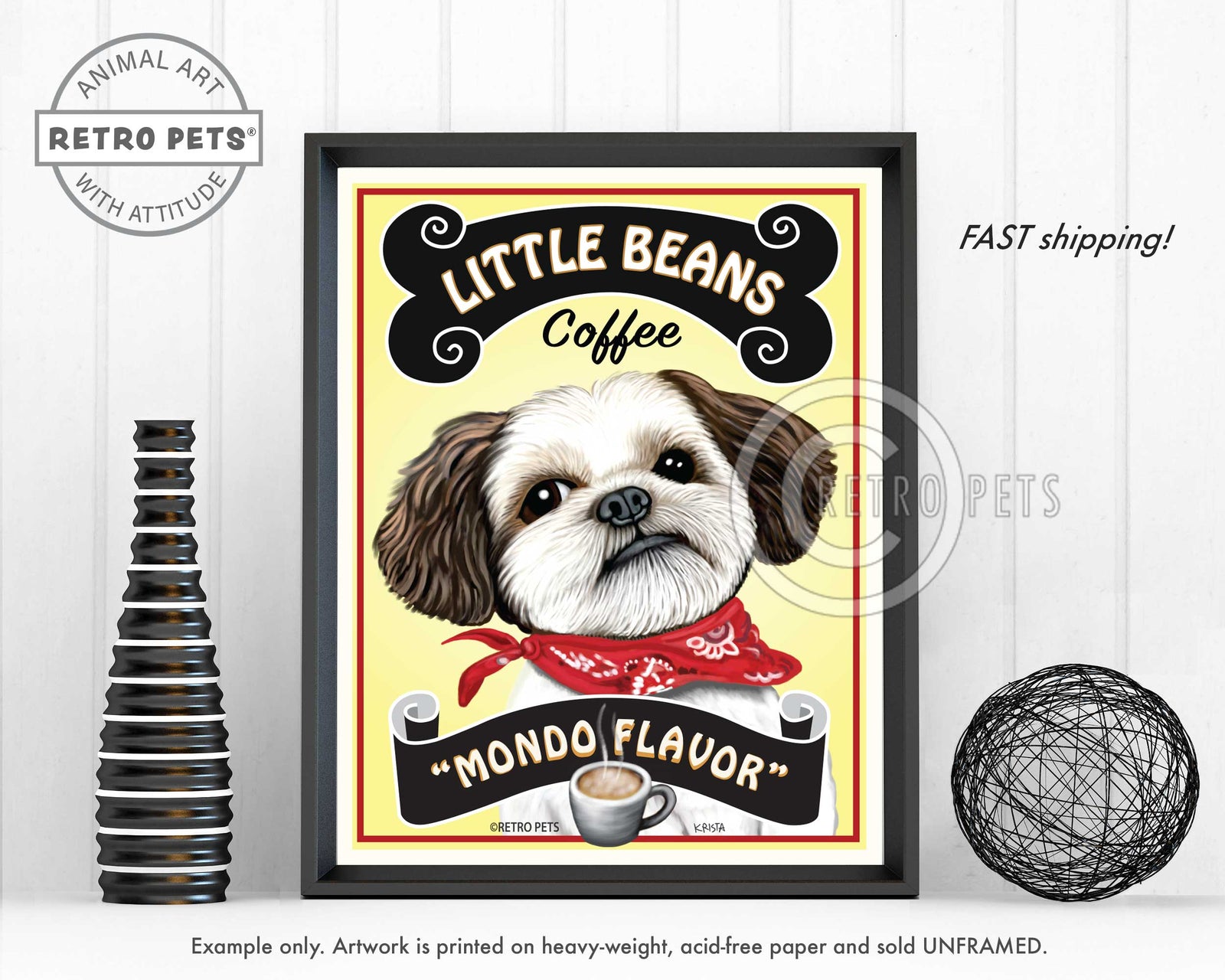Shih-Tzu Art - "Little Beans Coffee" Art Print by Krista Brooks