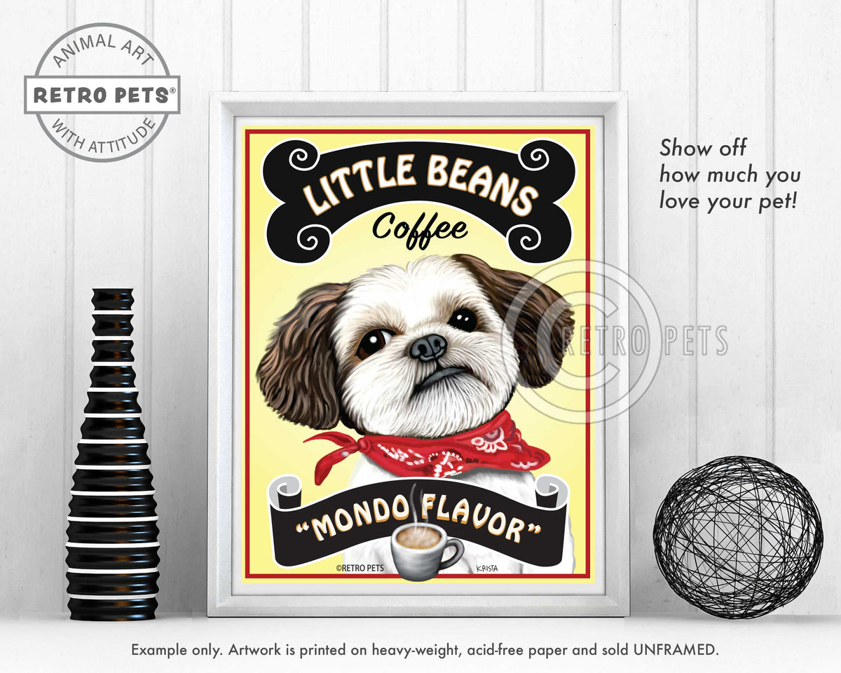 Shih-Tzu Art - "Little Beans Coffee" Art Print by Krista Brooks