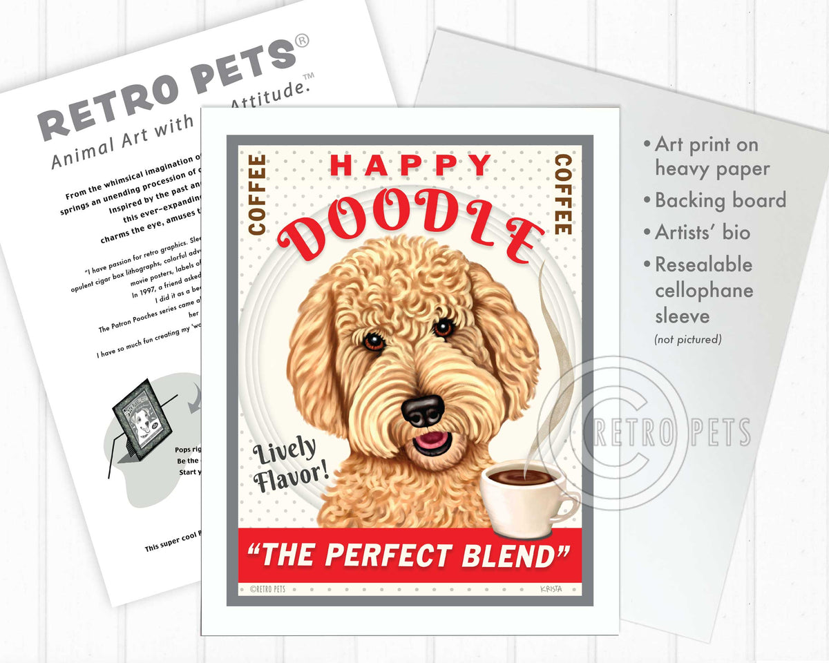 Goldendoodle Art "Happy Doodle Coffee" Art Print by Krista Brooks