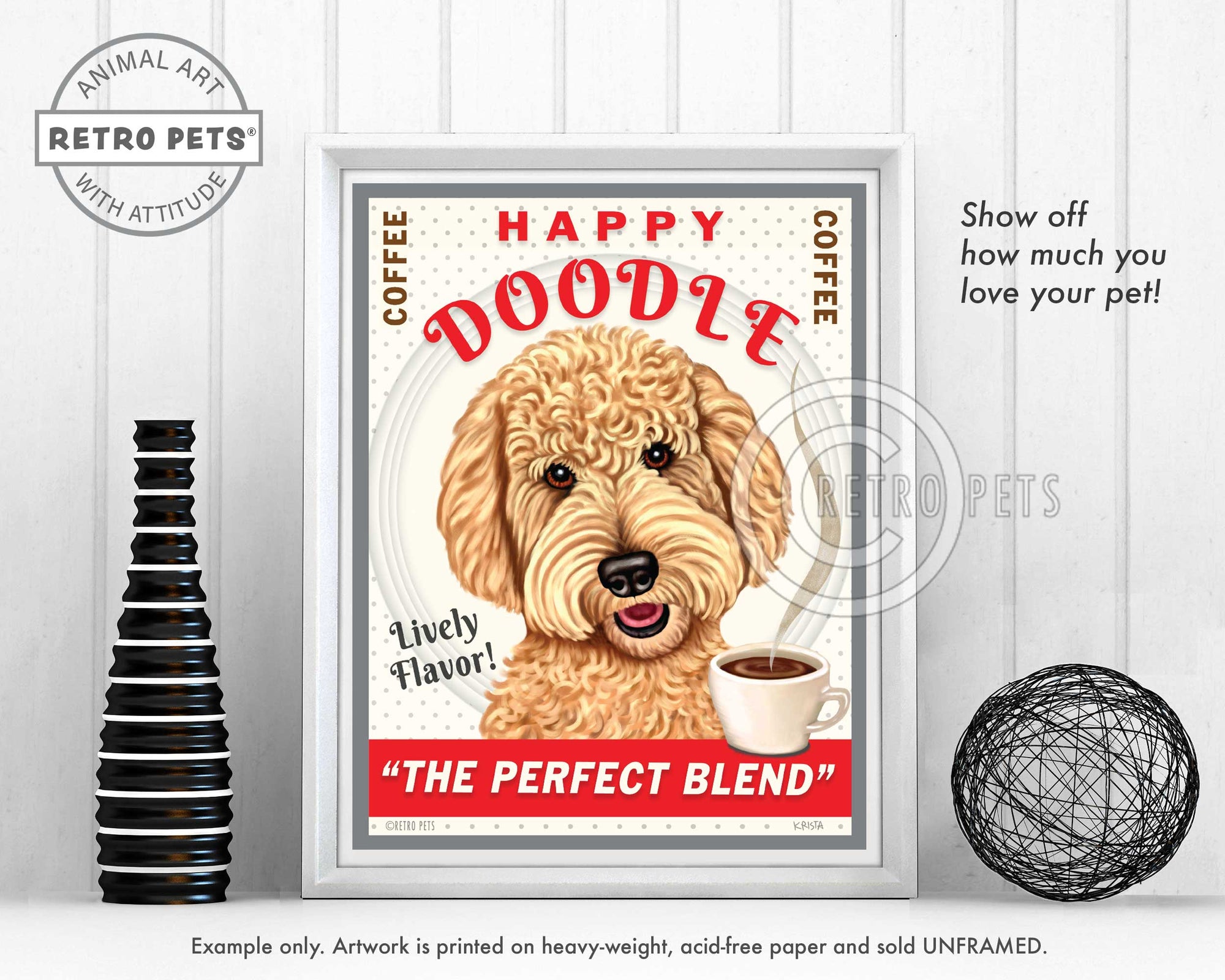 Goldendoodle Art "Happy Doodle Coffee" Art Print by Krista Brooks