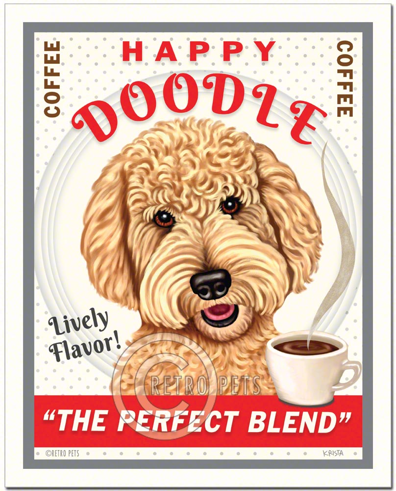 Goldendoodle Art "Happy Doodle Coffee" | Retro Pets Art