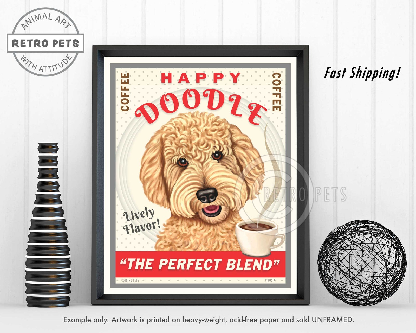 Goldendoodle Art "Happy Doodle Coffee" Art Print by Krista Brooks