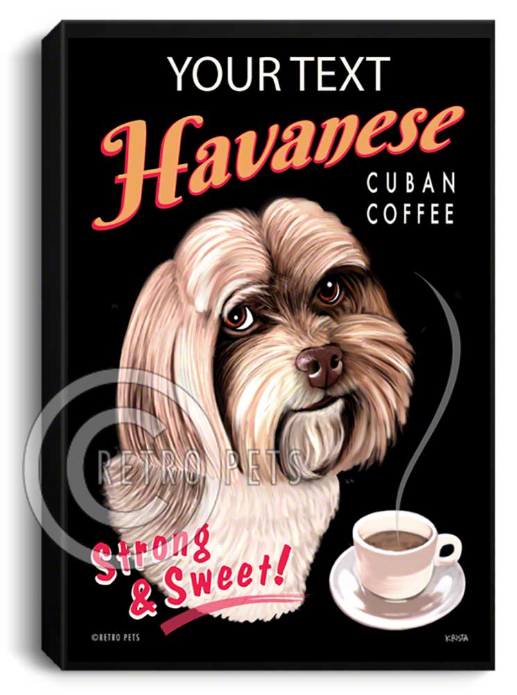 Havanese art, coffee art, custom havanese art, canvas, retro pets, gift for havanese lover