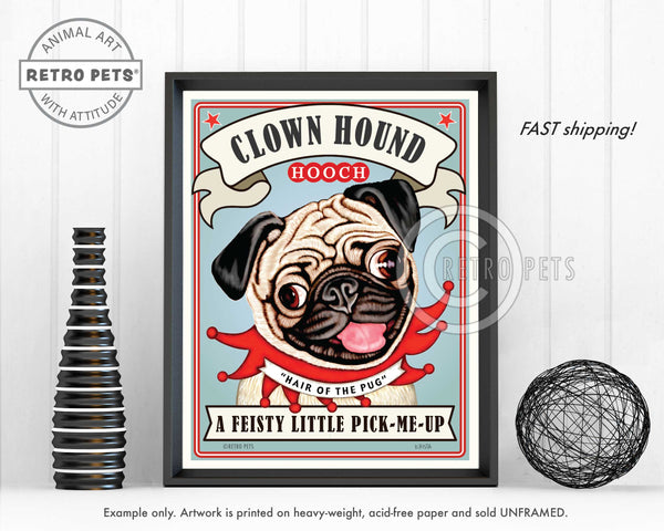 Pug Art "Clown Hound Hooch" Art Print by Krista Brooks