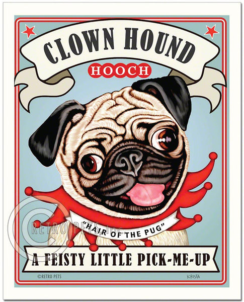 Fawn Pug Art "Clown Hound Hooch" Art Print by Krista Brooks