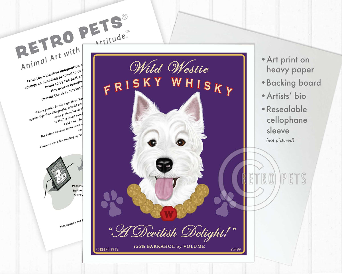 Westie Art "Wild Westie Frisky Whisky" Art Print by Krista Brooks