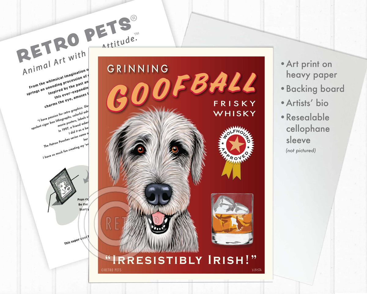 Irish Wolfhound Art "Grinning Goofball Frisky Whisky" Art Print by Krista Brooks