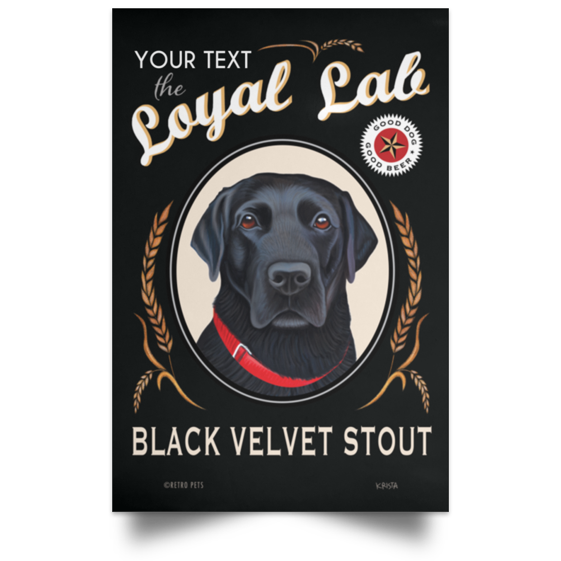 Personalized Black Lab Art, Bar Decor, Ready to Frame Poster, Add Your Dog's Name! 3 Sizes!