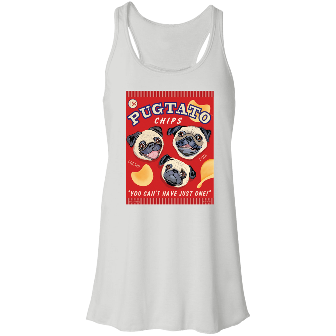 Pug T-shirt, Pug Racerback Tank, Pugtato Chips, Flowy Tank