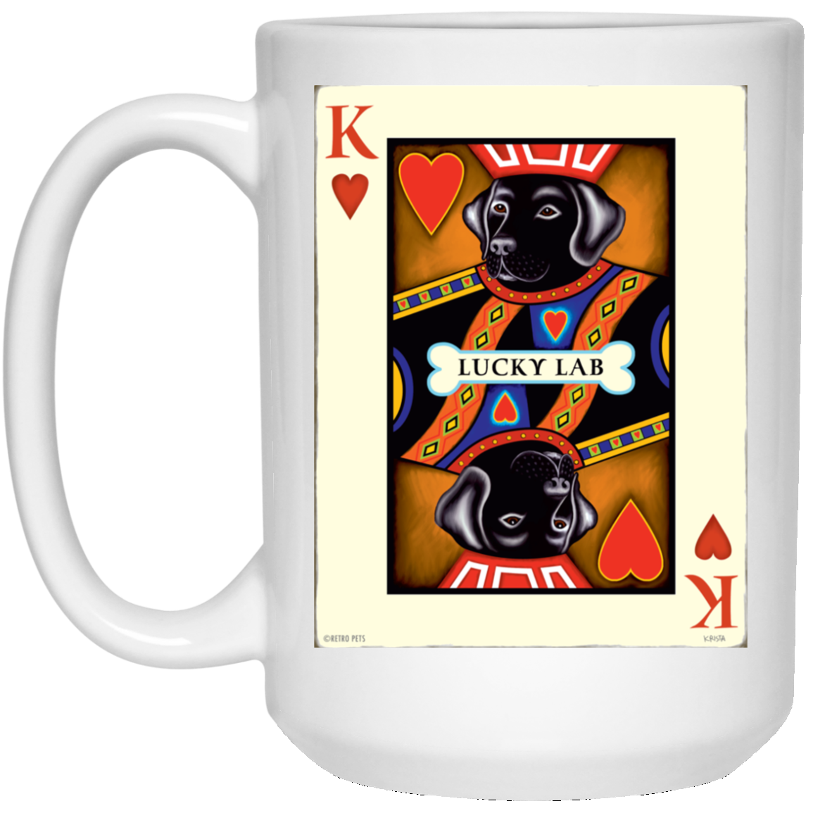 Lucky Lab "King of Hearts" 15 oz. White Mug