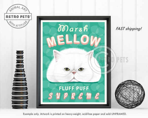 Cat Framed Art "Marsh Mellow" | Retro Pets Art