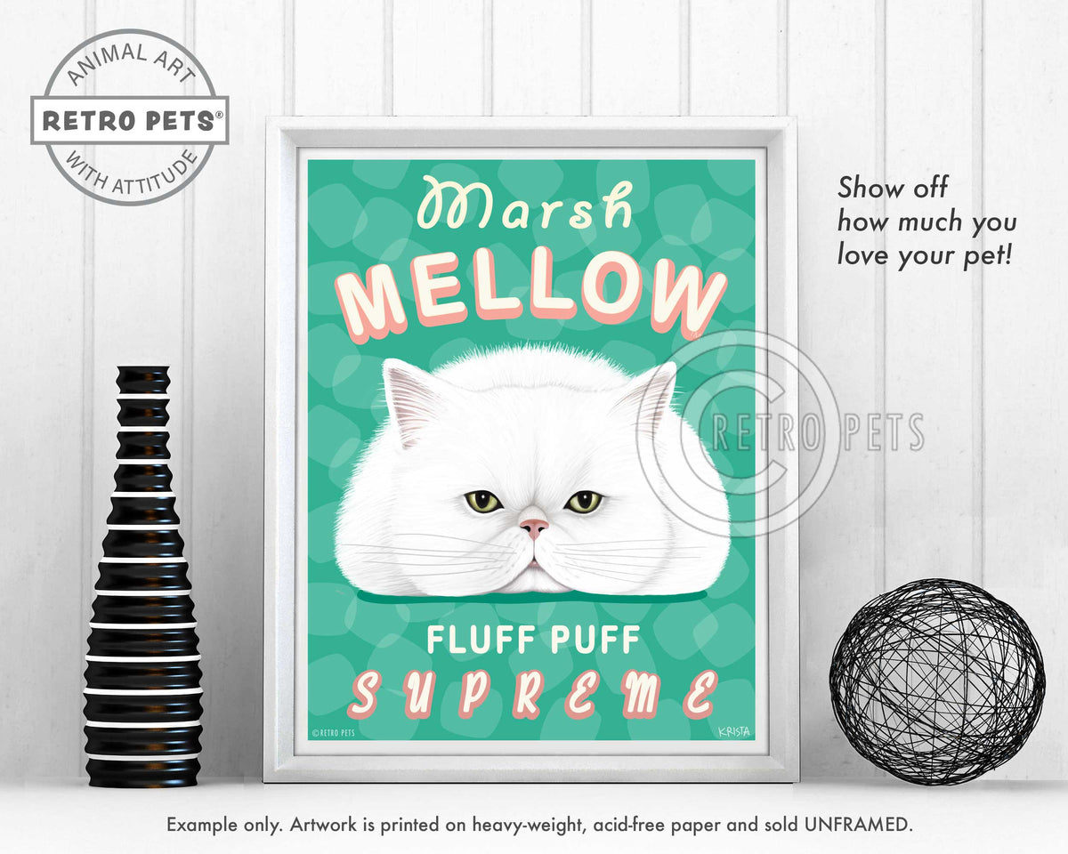 Cat Framed Art "Marsh Mellow" | Retro Pets Art