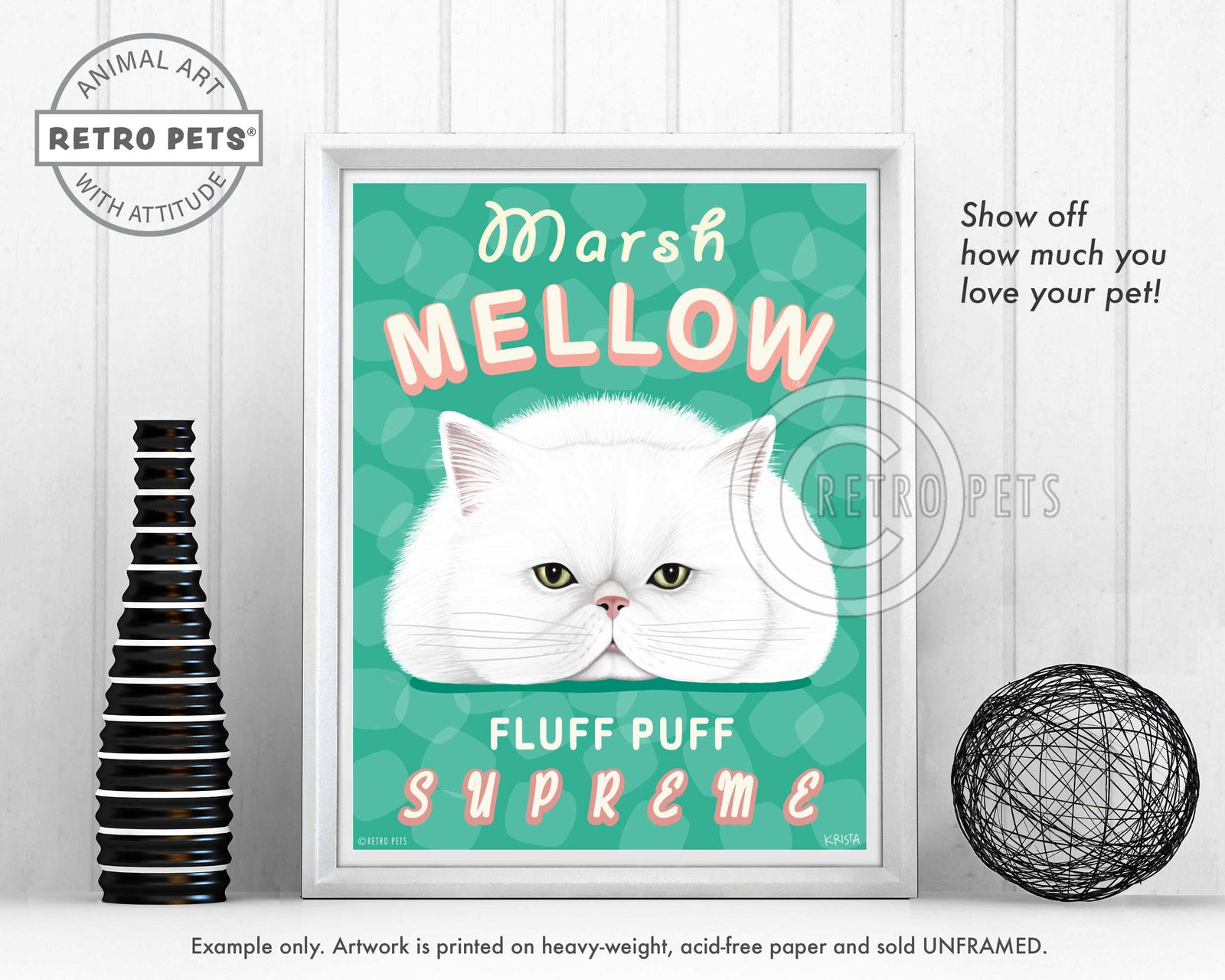 Cat Framed Art "Marsh Mellow" | Retro Pets Art