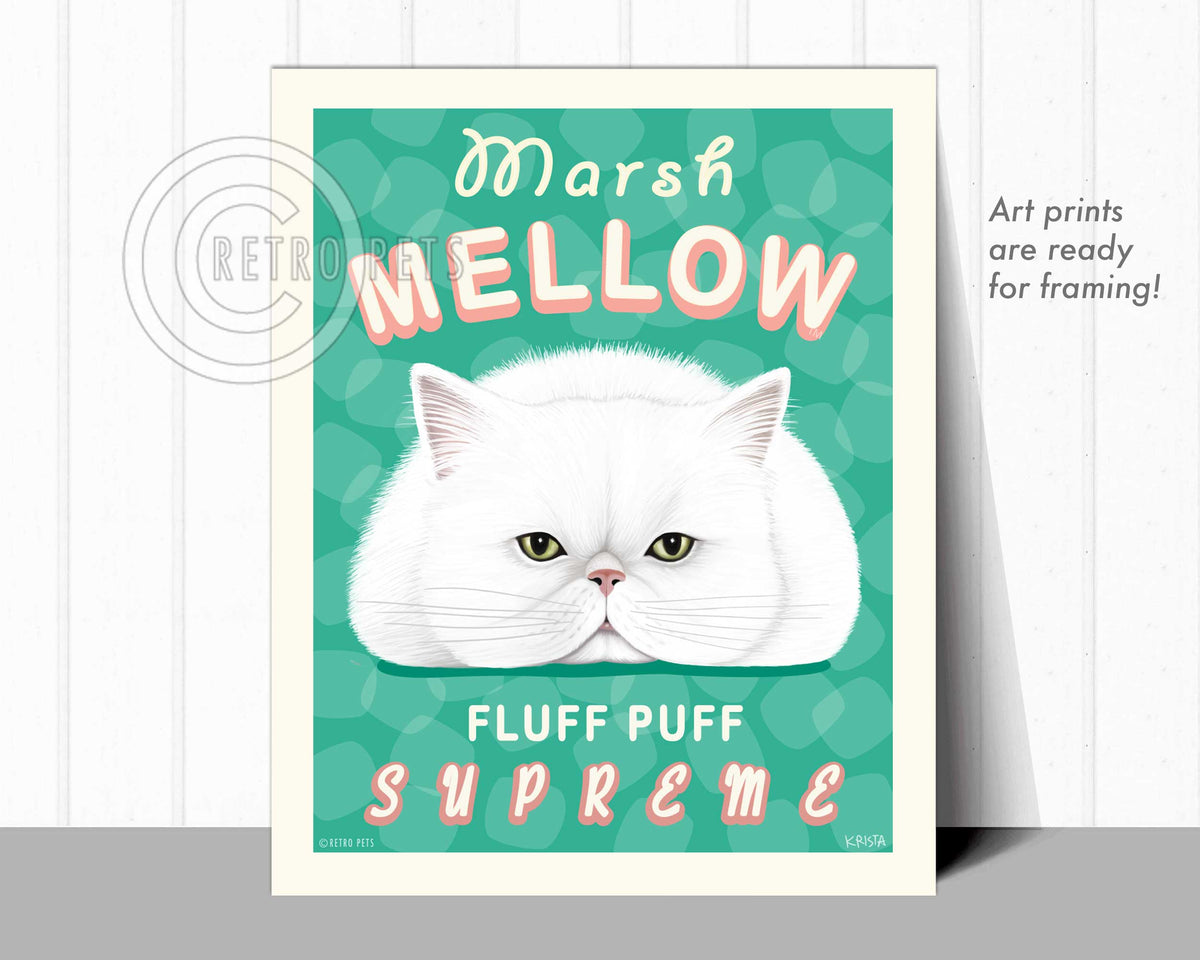 Cat Framed Art "Marsh Mellow" | Retro Pets Art