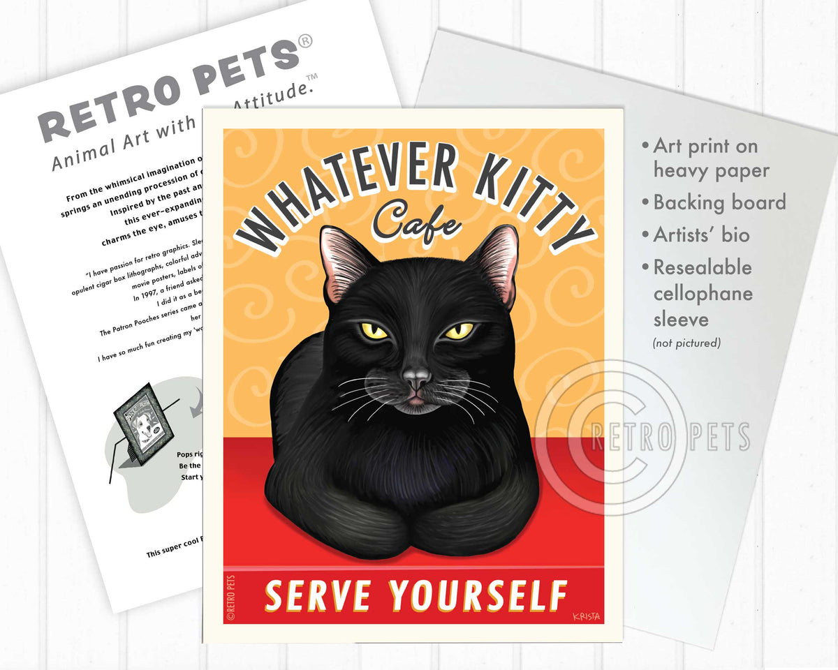 Whatever Kitty Cat Art | Whatever Kitty Framed Art | Retro Pets Art