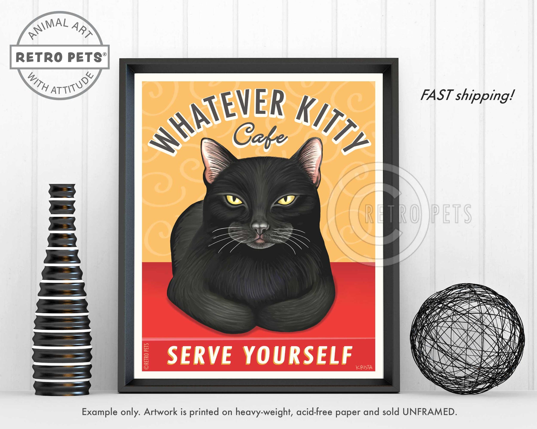 Whatever Kitty Cat Art | Whatever Kitty Framed Art | Retro Pets Art